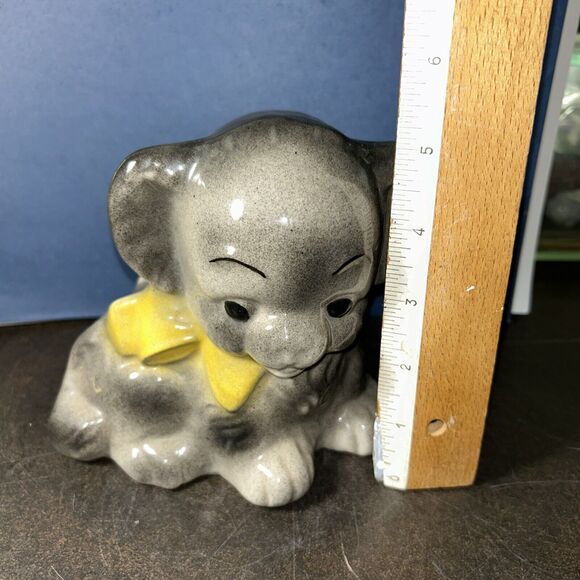 Vintage MCM Puppy DOG Ceramic PLANTER with Bow USA Speckle Gray - Picture 9 of 11